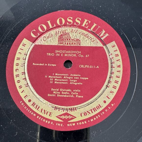 Shostakovich David Oistrakh Violin NM Vinyl Colosseum CRLPX 011 Trio In E Minor - Picture 4 of 6